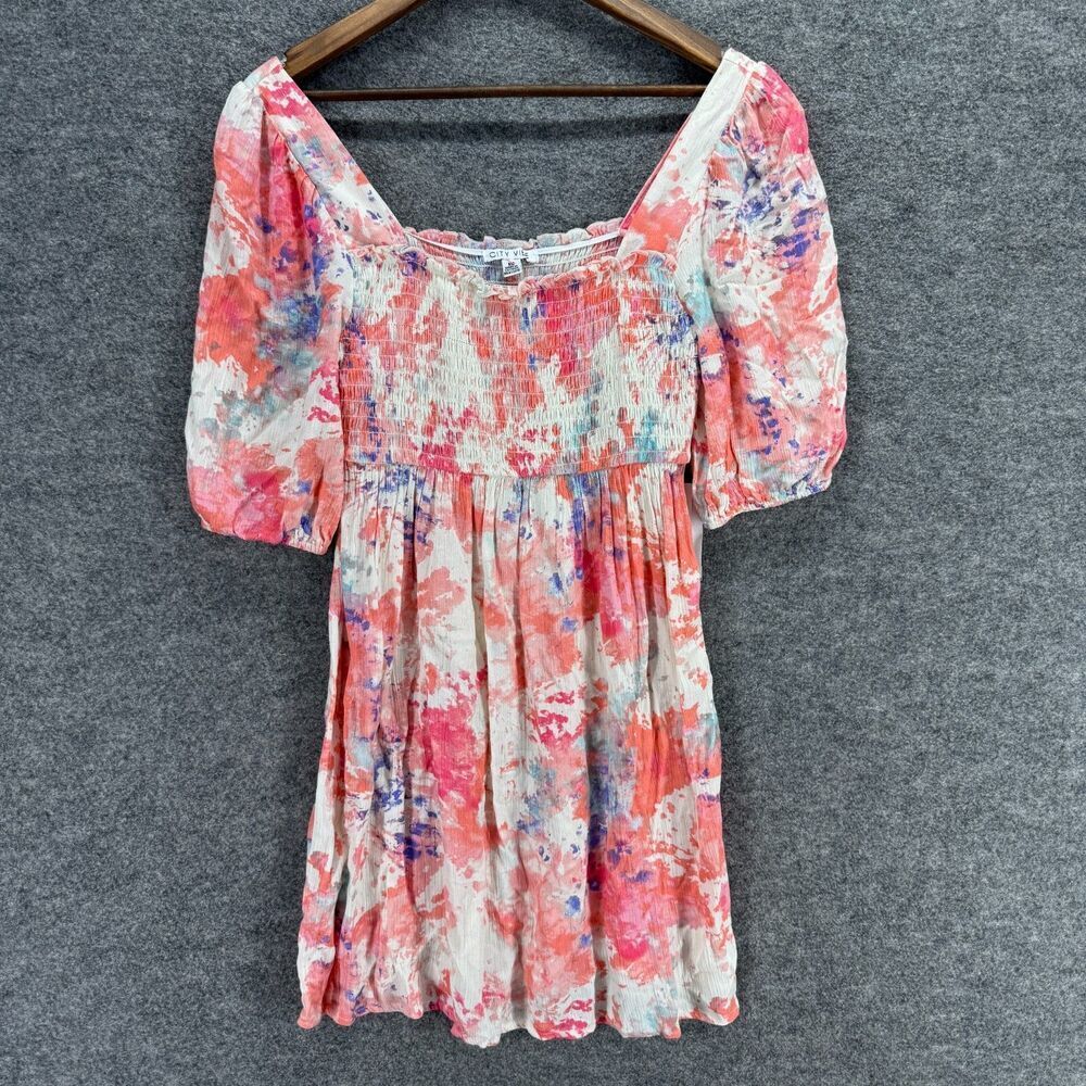 New City Vibe Dress Women M Medium Pink Floral Shift Midi Square Neck Rayon